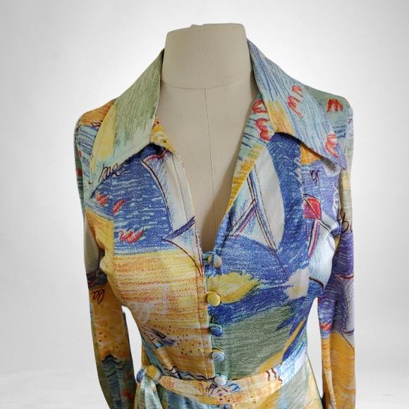 Vintage 70s French Tie Waisted Dress - Picture 4 of 5